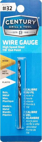 Century Drill & Tool 11432 Wire Gauge Drill Bit, No. 32, Premium High-Speed Steel, Precision Ground Tips, Use in Metal, Wood, and Plastic, Drill Exact Size Holes, Ideal for Tapping in Kuwait