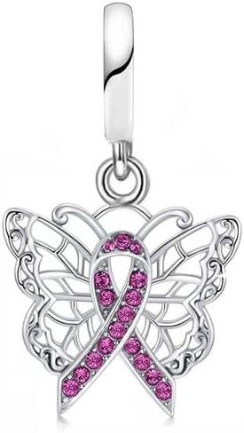 Cancer Loss Survivor Faith Mental Health Pink Ribbon Memorial Bead Pendant 925 Sterling Silver Dangle Compatible With Pandora Moments Charm Bracelet in Saudi Arabia
