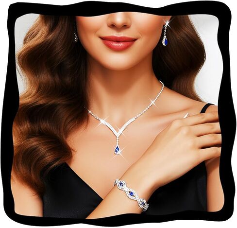 GORAIS Silver Rhinestone Prom Wedding Jewelry Set Formal Bridal Necklace Sets for Women and Brides in Saudi Arabia