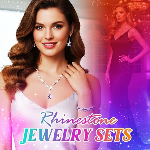GORAIS Silver Rhinestone Prom Wedding Jewelry Set Formal Bridal Necklace Sets for Women and Brides in Saudi Arabia
