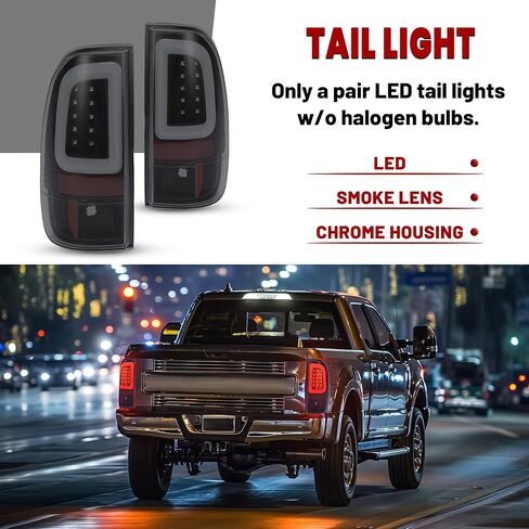 HECASA LED Pair Tail Lights Compatible with 2008-2016 Ford F250 F350 F450 F550 Super Duty Replacement for FO2800208 FO2801208 Tail Lamp w/LED Tube Bar LH & RH - Clear Lens Chrome Housing in Saudi Arabia