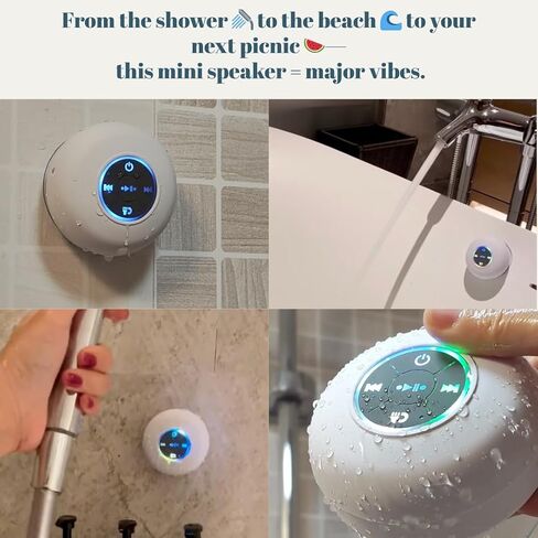 Bluetooth Shower Speaker with LED, Portable Wireless Mini Speaker (Black) in Saudi Arabia