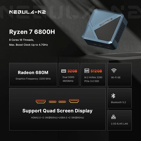 N1 Lite Ryzen 7 5700U Mini PC Gaming ، 32GB RAM 1TB NVME SSD MINI COMPUTERS ، WI-FI 6E (AX210)/BT 5.2/2.5G LAN/FULL FUNCTION in Kuwait