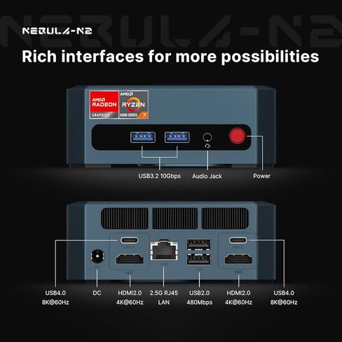 N1 Lite Ryzen 7 5700U Mini PC Gaming ، 32GB RAM 1TB NVME SSD MINI COMPUTERS ، WI-FI 6E (AX210)/BT 5.2/2.5G LAN/FULL FUNCTION in Kuwait