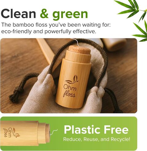 Ohm Earth’s Ohm Floss – Natural Biodegradable Silk Dental Floss with Refillable Bamboo Holder, Naturally waxed with Candelilla 100% Compostable, 55 yds/50m Spool – Eco-Friendly Oral Care, Natural Mint in Kuwait