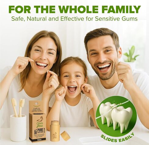 Ohm Earth’s Ohm Floss – Natural Biodegradable Silk Dental Floss with Refillable Bamboo Holder, Naturally waxed with Candelilla 100% Compostable, 55 yds/50m Spool – Eco-Friendly Oral Care, Natural Mint in Kuwait