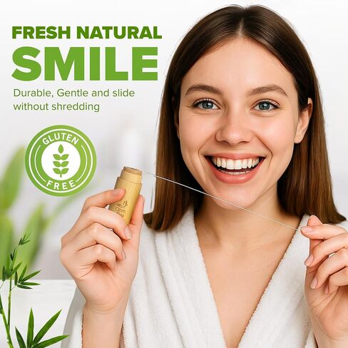 Ohm Earth’s Ohm Floss – Natural Biodegradable Silk Dental Floss with Refillable Bamboo Holder, Naturally waxed with Candelilla 100% Compostable, 55 yds/50m Spool – Eco-Friendly Oral Care, Natural Mint in Kuwait