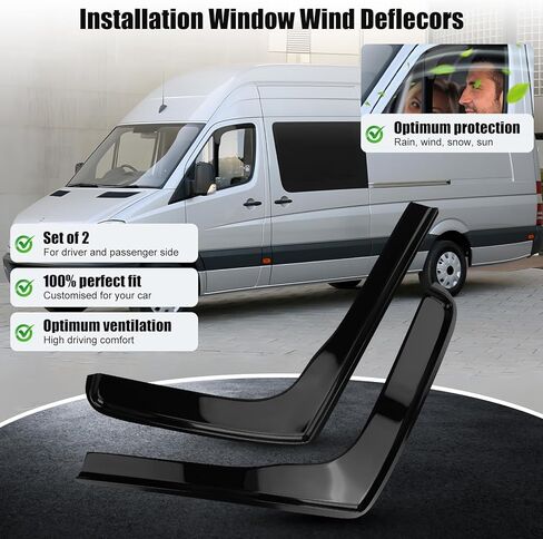 درع واقي المطر للنافذة الأمامية داخل القناة متوافق مع ملحقات 2007-2015 2016 2017 Mercedes Sprinter 1500 2500 3500، عاكسات الرياح الجانبية للنافذة، أقنعة تهوية، قطعتان in Kuwait