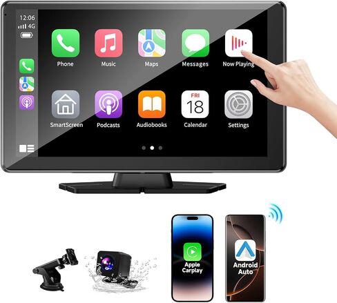 Leadtree 9 بوصة شاشة Carplay اللاسلكية المحمولة للسيارة و Android Auto HD شاشة تعمل باللمس مع 1080p كاميرا احتياطية/رابط المرآة/الملاحة/الصوت in Kuwait
