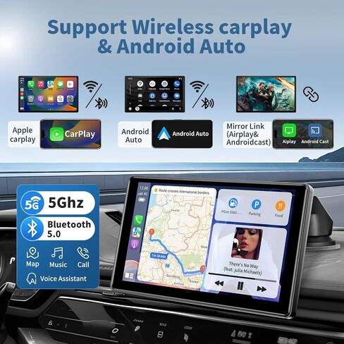 Leadtree 9 بوصة شاشة Carplay اللاسلكية المحمولة للسيارة و Android Auto HD شاشة تعمل باللمس مع 1080p كاميرا احتياطية/رابط المرآة/الملاحة/الصوت in Kuwait