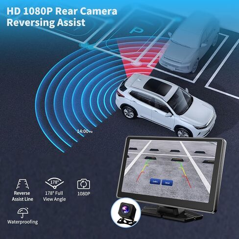 Leadtree 9 بوصة شاشة Carplay اللاسلكية المحمولة للسيارة و Android Auto HD شاشة تعمل باللمس مع 1080p كاميرا احتياطية/رابط المرآة/الملاحة/الصوت in Kuwait