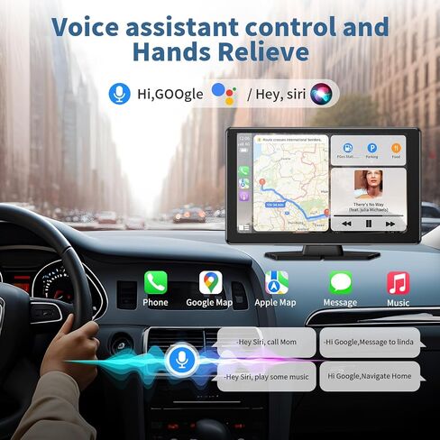 Leadtree 9 بوصة شاشة Carplay اللاسلكية المحمولة للسيارة و Android Auto HD شاشة تعمل باللمس مع 1080p كاميرا احتياطية/رابط المرآة/الملاحة/الصوت in Kuwait