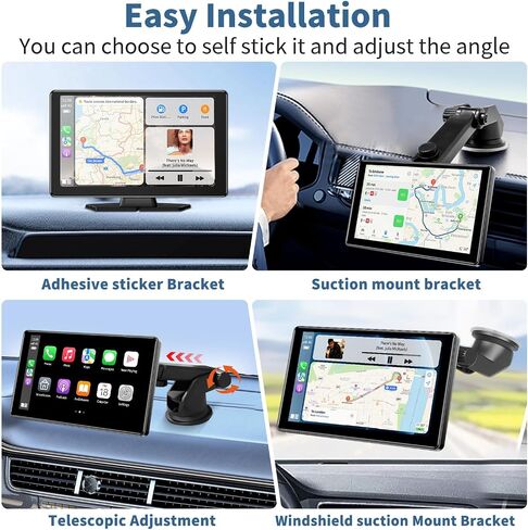 Leadtree 9 بوصة شاشة Carplay اللاسلكية المحمولة للسيارة و Android Auto HD شاشة تعمل باللمس مع 1080p كاميرا احتياطية/رابط المرآة/الملاحة/الصوت in Kuwait