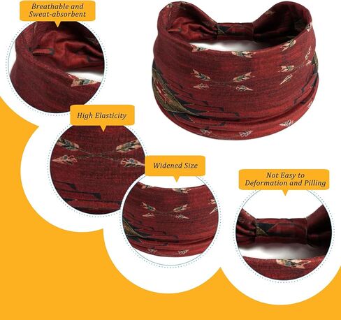 6 عبوات من عصابات الرأس النسائية على طراز بوهو، عصابة شعر مرنة واسعة غير قابلة للانزلاق، عصابات شعر نسائية للتمارين الرياضية اليومية واليوجا، طباعة زهور، أحمر وأسود in Saudi Arabia