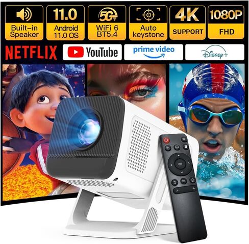Projector Smart Android OS ، محلي 1080 بكسل كامل الدعم 4K الدعم 12000 ، التطبيقات المدمجة ، FOCUSER ELECTRY و AUTO KEYSTONE PORPERATION مع Dolby Sound ، WiFi & Bluetooth ، متوافق مع iOS/HDMI in Kuwait