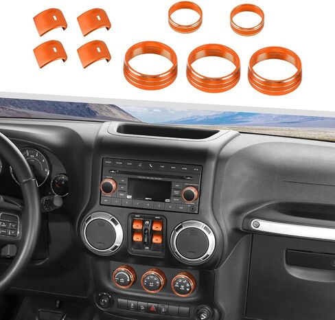 Jimen Fit for Jeep Wrangler JK JKU 2012-2018, 9PCS Center Console AC Air Conditioner Control Knob Trim & Radio Volume Knob Ring & Window Switch Button Cover (Red) in Saudi Arabia