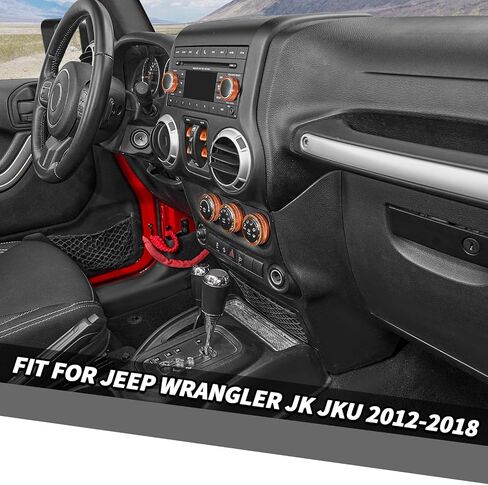Jimen Fit for Jeep Wrangler JK JKU 2012-2018, 9PCS Center Console AC Air Conditioner Control Knob Trim & Radio Volume Knob Ring & Window Switch Button Cover (Red) in Saudi Arabia