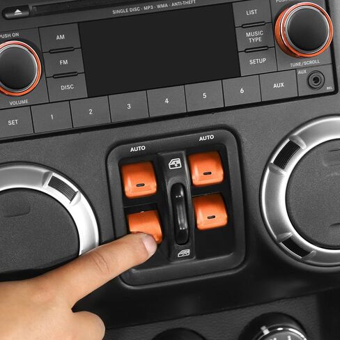 Jimen Fit for Jeep Wrangler JK JKU 2012-2018, 9PCS Center Console AC Air Conditioner Control Knob Trim & Radio Volume Knob Ring & Window Switch Button Cover (Red) in Saudi Arabia