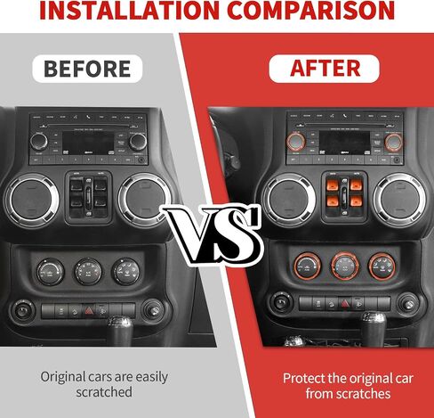 Jimen Fit for Jeep Wrangler JK JKU 2012-2018, 9PCS Center Console AC Air Conditioner Control Knob Trim & Radio Volume Knob Ring & Window Switch Button Cover (Red) in Saudi Arabia