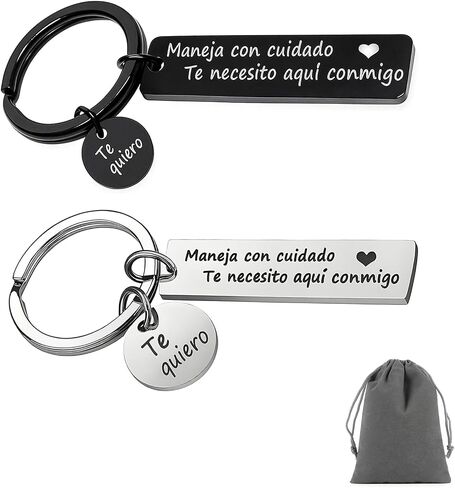 Drive Safe Keychain,Te necesito aqui conmigo Spanish Pendant for Him Her, I love you Gift for Boyfriend Husband in Saudi Arabia