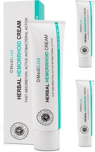 كريم البواسير العشبي من MediLisk - علاج البواسير - تركيبة سريعة المفعول لدعم الحكة والحرق - تركيبة طبيعية غير ستيرويدية - 0.7 أونصة - عبوة من قطعتين in Kuwait