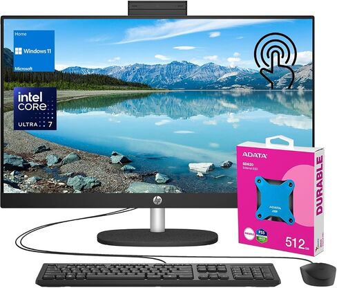 HP 2025 Essential 27 Business All-in-One PC with Next Gen AI Support, 27" FHD Touch, Core Ultra 7 155U, 64GB DDR5 RAM, 2TB SSD, Wi-Fi 6, W11H, Wired KB & M, Bundle with ADATA 512GB External SSD in Saudi Arabia
