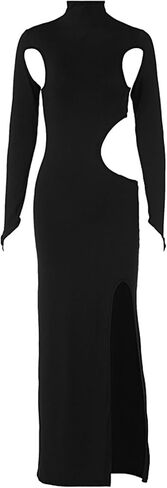High Neck Long Sleeve Cutout High Slit Dress Sexy Elegant Formal Party Floor-Length Dress in Saudi Arabia