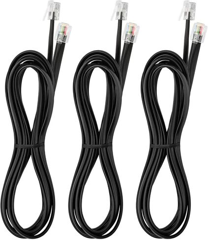 Vthahaby 20ft 3pack RJ12 كابل الهاتف 6P6C ، الأسود ، الذكور إلى الذكور مستقيم السلكية لكل من البيانات ونقل الإشارة الصوتية لحبل الهاتف ، الفاكس ، مودم DSL ، الطابعة ، الراديو in Kuwait
