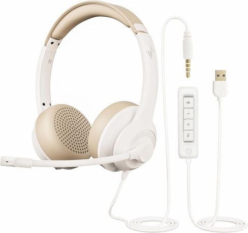 سماعات رأس USB مع MIC للكمبيوتر الشخصي ، سماعات الكمبيوتر المحمول على الكمبيوتر على الأذن مع التحكم في الميكروفون إلغاء الضوضاء لفئة Office Online Class (USB+3.5 مم ، أسود) in Kuwait