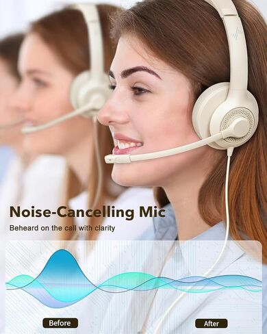 سماعات رأس USB مع MIC للكمبيوتر الشخصي ، سماعات الكمبيوتر المحمول على الكمبيوتر على الأذن مع التحكم في الميكروفون إلغاء الضوضاء لفئة Office Online Class (USB+3.5 مم ، أسود) in Kuwait
