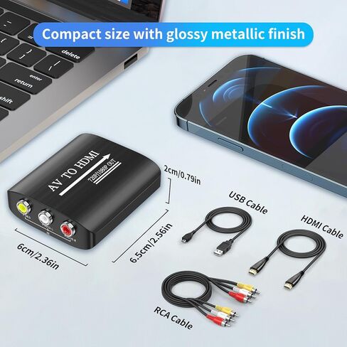 RCA to HDMI Converter, AV Composite Video to Digital Video 1080p/720p Adapter, Plug & Play, No Driver Needed, Supports PAL/NTSC/SECAM, HD Video Output for TV,CVBS, DVD, VCR in Kuwait