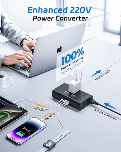 DOACE 220V to 110V Converter, 800W Voltage Converter US to Europe for Hair Straightener/Curler/Phone, Power Converter with 2 USB C & 2 USB A Ports, European Travel Plug Adapter UK, US, AU, EU, White in Kuwait