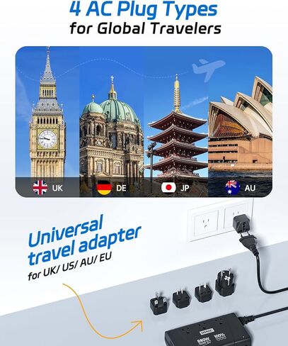 DOACE 220V to 110V Converter, 800W Voltage Converter US to Europe for Hair Straightener/Curler/Phone, Power Converter with 2 USB C & 2 USB A Ports, European Travel Plug Adapter UK, US, AU, EU, White in Kuwait