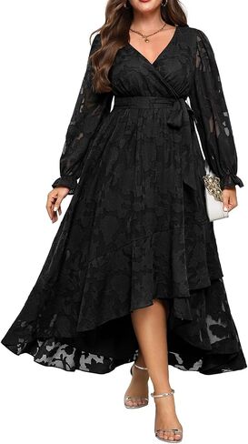 Navy Blue Dress Women Plus Size Wedding Guest Cocktail Fall Semi Formal Floral Long Sleeve Wrap High Low Maxi Dresses in Saudi Arabia