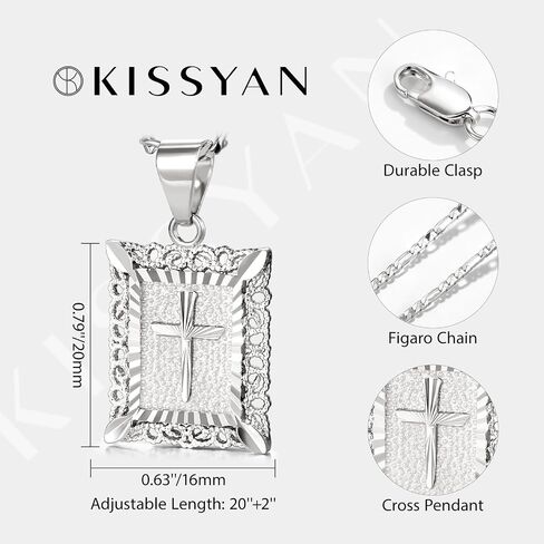 KissYan Cross Pendant Necklace for Women Men, 14K Gold Plated Square Faith Christian Figaro Chain Delicate Religious Jewelry Gifts in Saudi Arabia
