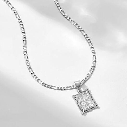 KissYan Cross Pendant Necklace for Women Men, 14K Gold Plated Square Faith Christian Figaro Chain Delicate Religious Jewelry Gifts in Saudi Arabia