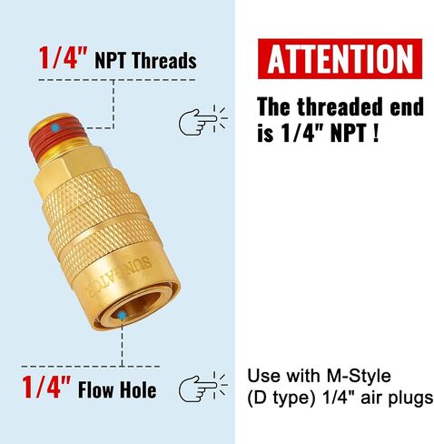 SUNGATOR 1/4-Inch Brass Female Industrial Coupler, 10-Pack NPT Female Quick Connector Air Coupler with Storage Case in Kuwait