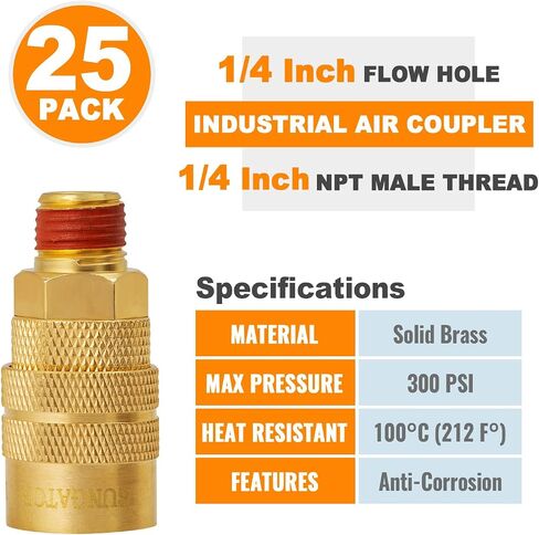 SUNGATOR 1/4-Inch Brass Female Industrial Coupler, 10-Pack NPT Female Quick Connector Air Coupler with Storage Case in Kuwait