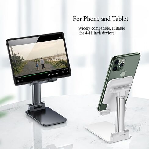Cell Phone Stand for Desk, Foldable & Height Angle Adjustable Phone Holder with Silicon Pad, Compatible with iPhone 16/15/14/13/12, Samsung Galaxy & All Smartphones, Black in Saudi Arabia