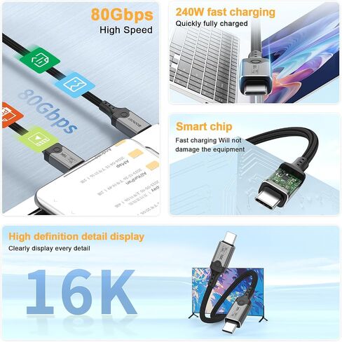 40Gbps Thunderbolt 4 Cable 1.6ft with 8K Video and 240W Charging - 0.5m, Compatible with USB4, Thunderbolt 3 Cable and USB-C in Saudi Arabia