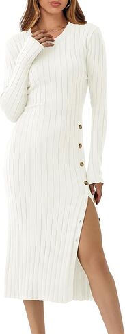 ANRABESS Womens 2025 Fall Long Sleeve Midi Dress Ribbed Knit Bodycon Fitted Button Down Wedding Guest Slit Sweater Dresses in Saudi Arabia