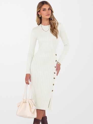 ANRABESS Womens 2025 Fall Long Sleeve Midi Dress Ribbed Knit Bodycon Fitted Button Down Wedding Guest Slit Sweater Dresses in Saudi Arabia