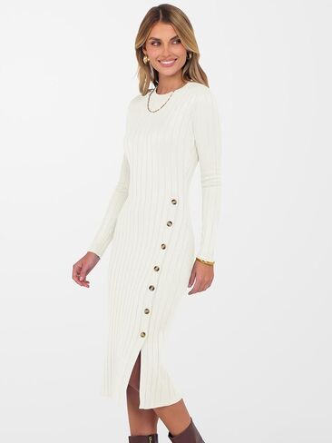 ANRABESS Womens 2025 Fall Long Sleeve Midi Dress Ribbed Knit Bodycon Fitted Button Down Wedding Guest Slit Sweater Dresses in Saudi Arabia