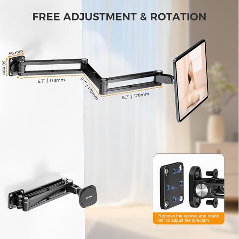 حامل جدار الجدار اللوحي Ohlpro-360 درجة قابلة للتعديل وقابلة للتمديد من 3 مراحل لـ iPad Pro/Air/Mini ، Tab Galaxy 5-13 " in Saudi Arabia