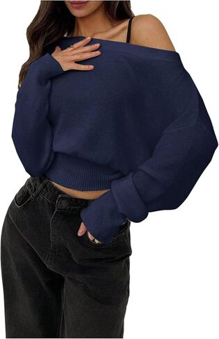 Women's Off The Shoulder Sweater Long Sleeve Knit Pullover Tops Trendy Fall Outfits in Saudi Arabia