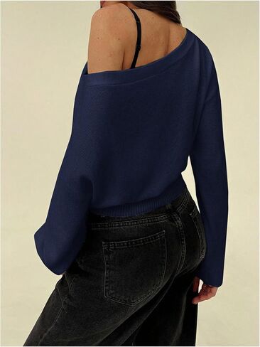 Women's Off The Shoulder Sweater Long Sleeve Knit Pullover Tops Trendy Fall Outfits in Saudi Arabia