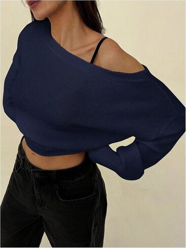 Women's Off The Shoulder Sweater Long Sleeve Knit Pullover Tops Trendy Fall Outfits in Saudi Arabia