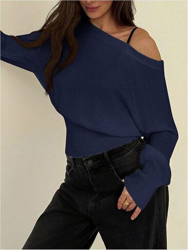 Women's Off The Shoulder Sweater Long Sleeve Knit Pullover Tops Trendy Fall Outfits in Saudi Arabia