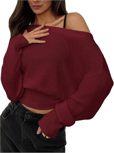 Women's Off The Shoulder Sweater Long Sleeve Knit Pullover Tops Trendy Fall Outfits in Saudi Arabia
