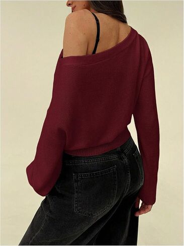 Women's Off The Shoulder Sweater Long Sleeve Knit Pullover Tops Trendy Fall Outfits in Saudi Arabia